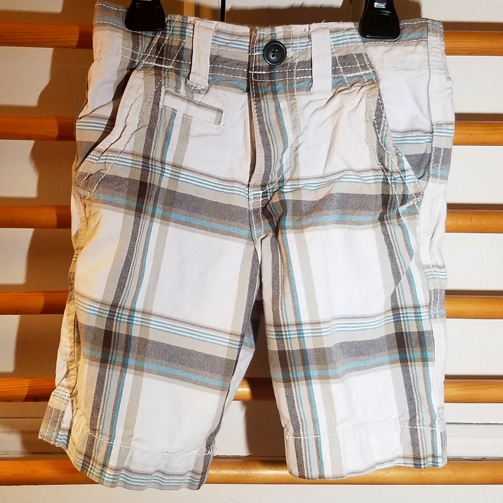 Plaid Cargo Shorts 5 5t Preppy White Turquoise Boy